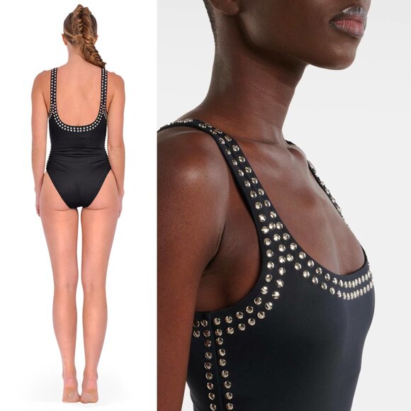 SIMKHAI Black Mercedes Studded Scoop Neck One-Piece Swimsuit Size M NWT - Picture 3 of 7